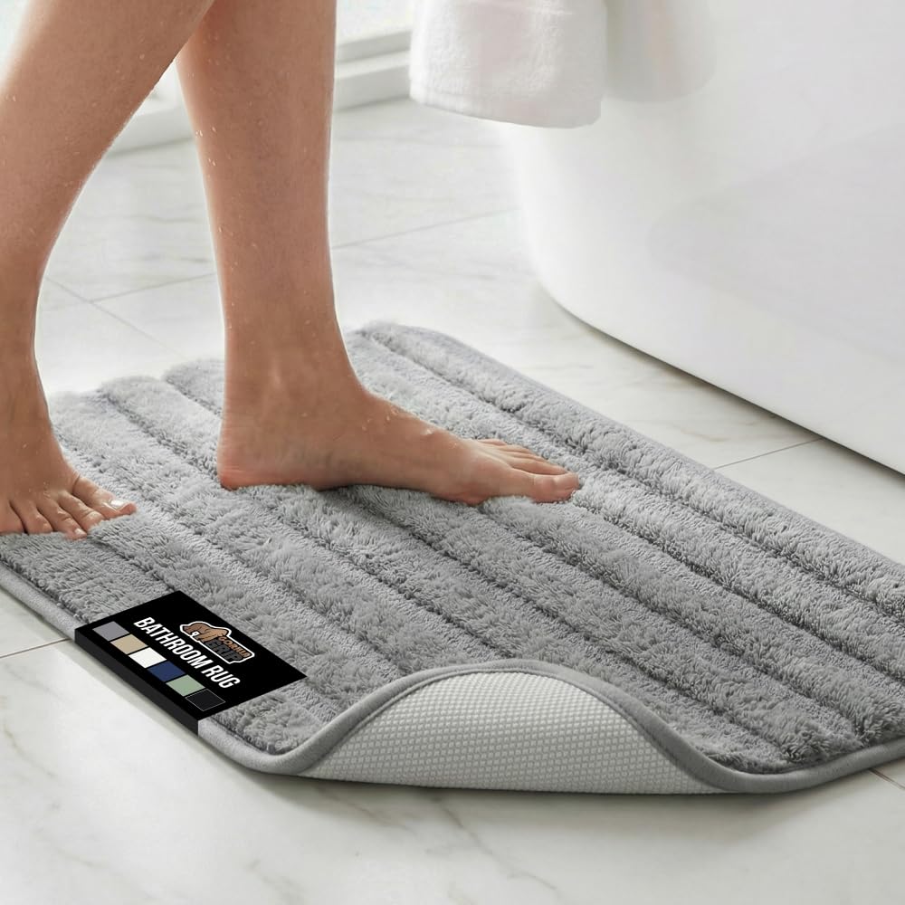 GORILLA GRIP® Memory Foam Bath Rugs, Soft Absorbent Velvet Bathroom Mats, Durable Dots on Underside, Machine Washable Bathmat, Carpet Rug Room Decor for Shower Floor, 24x17 Mat, Graphite Gray