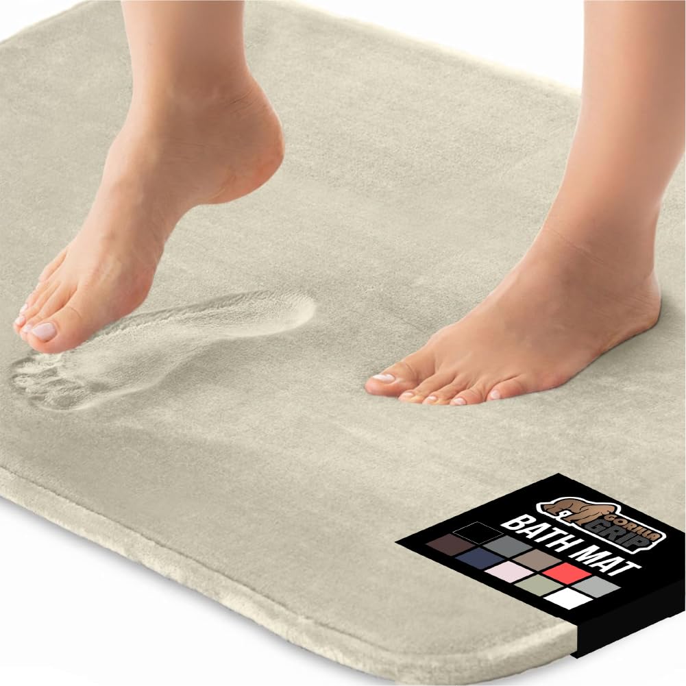 GORILLA GRIP® Memory Foam Bath Rugs, Soft Absorbent Velvet Bathroom Mats, Durable Dots on Underside, Machine Washable Bathmat, Carpet Rug Room Decor for Shower Floor, 24x17 Mat, Graphite Gray