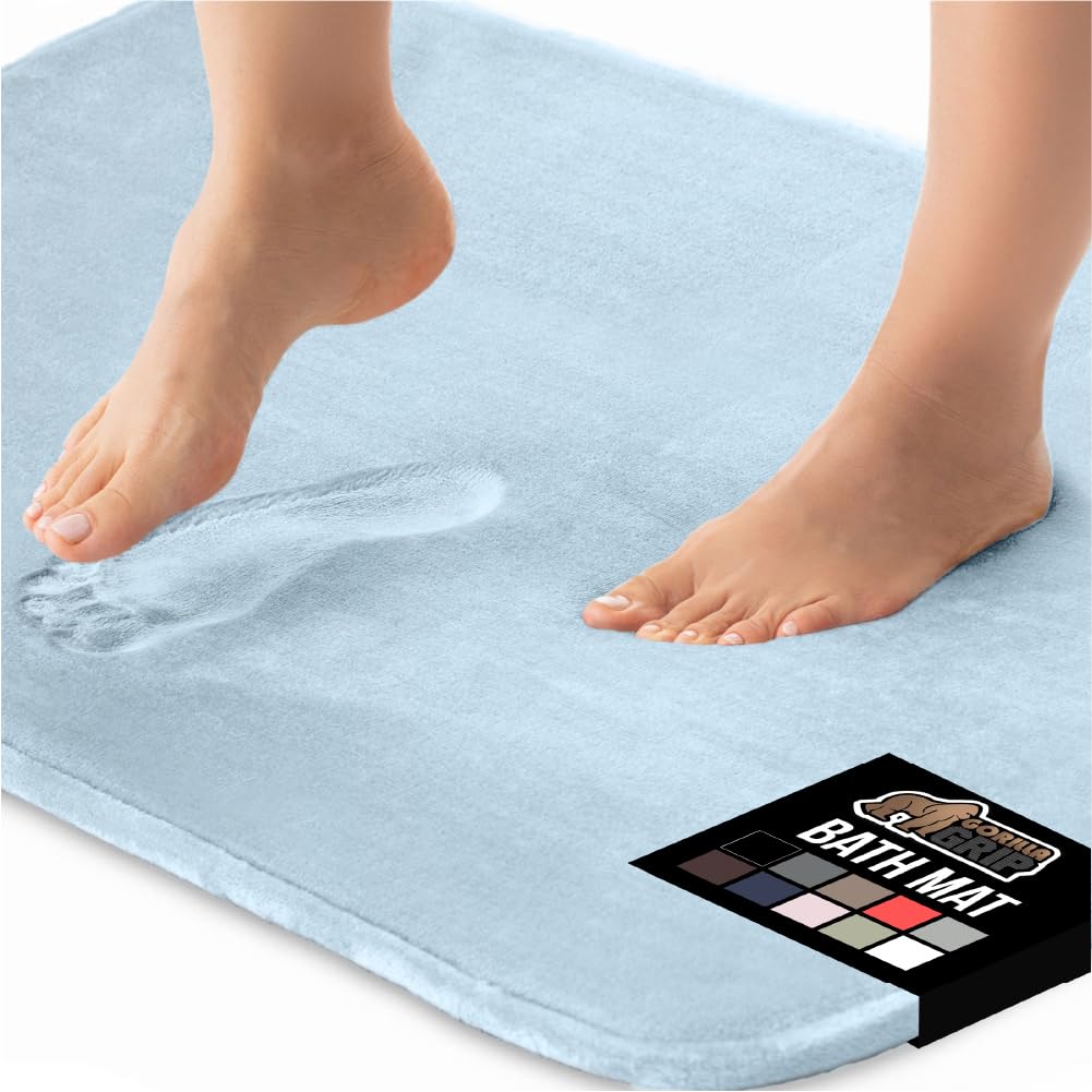 GORILLA GRIP® Memory Foam Bath Rugs, Soft Absorbent Velvet Bathroom Mats, Durable Dots on Underside, Machine Washable Bathmat, Carpet Rug Room Decor for Shower Floor, 24x17 Mat, Graphite Gray
