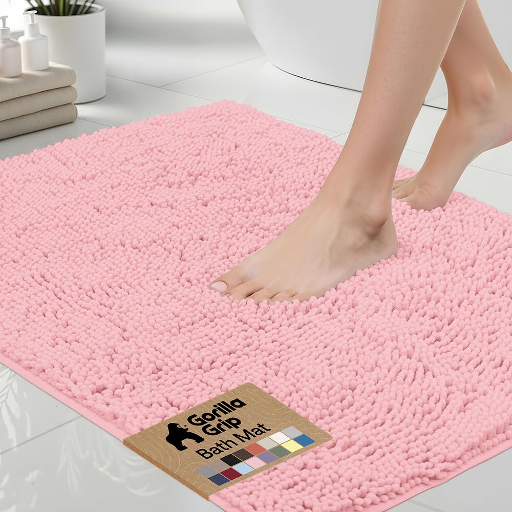 GORILLA GRIP Bath Rug Mat 36x24, Thick Soft Absorbent Chenille, Quick Dry Microfiber Mats, Rubber Backing Washable Shower Floor Rugs, Bathmat Runner, US Designed Bathroom Home Decor Accessories Grey