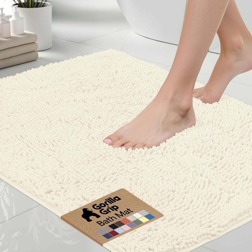 GORILLA GRIP Bath Rug Mat 36x24, Thick Soft Absorbent Chenille, Quick Dry Microfiber Mats, Rubber Backing Washable Shower Floor Rugs, Bathmat Runner, US Designed Bathroom Home Decor Accessories Grey