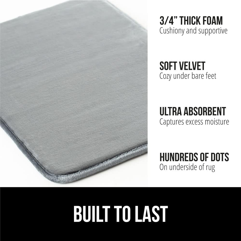 GORILLA GRIP® Memory Foam Bath Rugs, Soft Absorbent Velvet Bathroom Mats, Durable Dots on Underside, Machine Washable Bathmat, Carpet Rug Room Decor for Shower Floor, 24x17 Mat, Graphite Gray