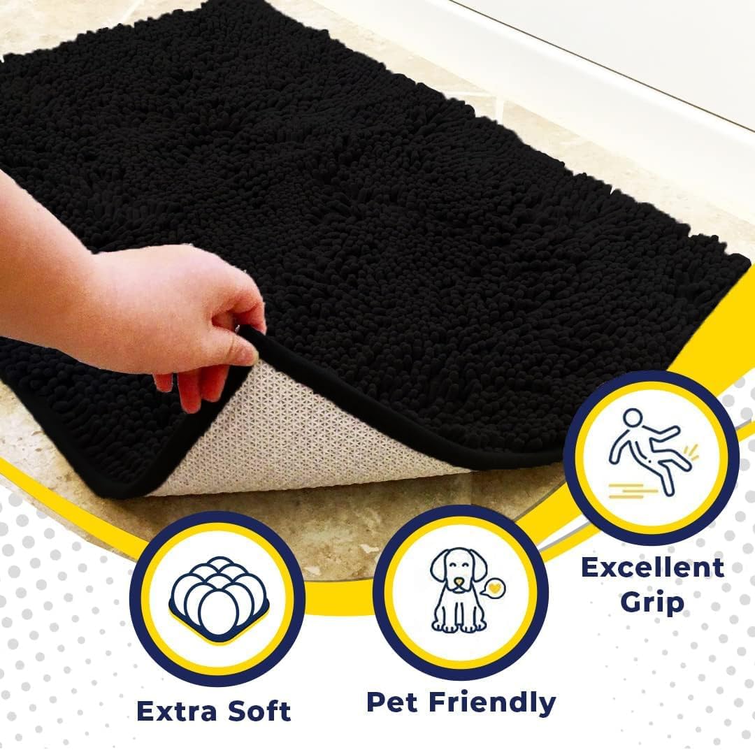 Muddy Mat® | Super Absorbent Door Mat Indoor, Microfiber Quick Dry Chenille Entryway Rug, Non-Slip Front Door Mat, Indoor Mats for Entryway, Machine Washable Pet Rug, Black 30"x19"