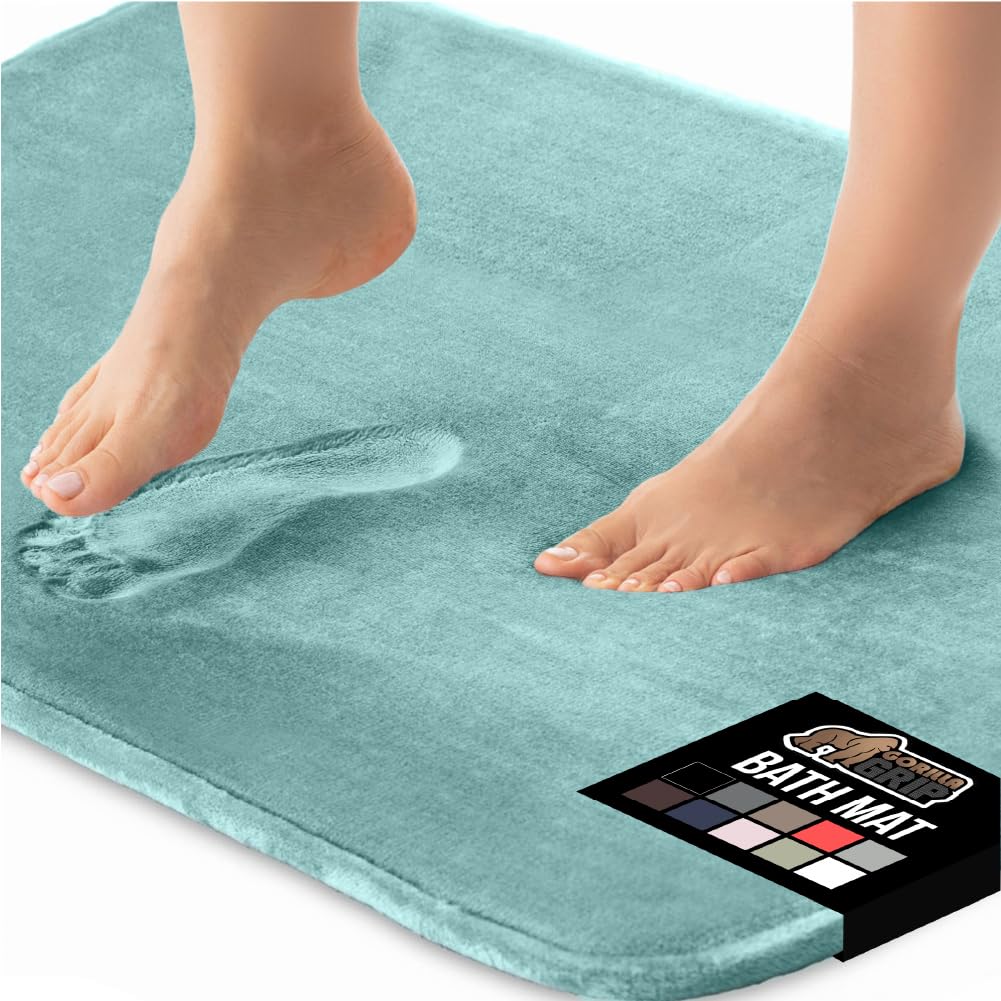 GORILLA GRIP® Memory Foam Bath Rugs, Soft Absorbent Velvet Bathroom Mats, Durable Dots on Underside, Machine Washable Bathmat, Carpet Rug Room Decor for Shower Floor, 24x17 Mat, Graphite Gray