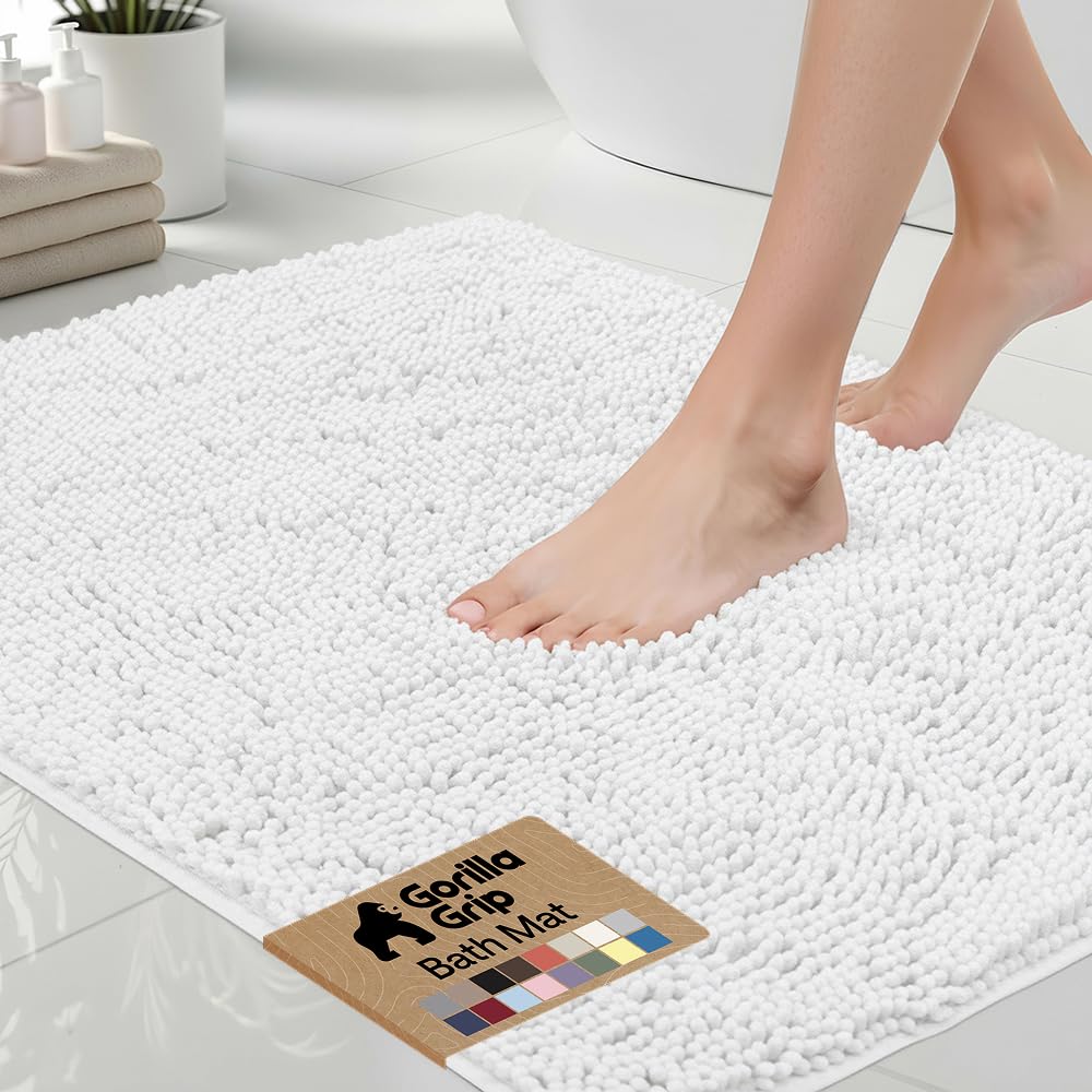 GORILLA GRIP Bath Rug Mat 36x24, Thick Soft Absorbent Chenille, Quick Dry Microfiber Mats, Rubber Backing Washable Shower Floor Rugs, Bathmat Runner, US Designed Bathroom Home Decor Accessories Grey