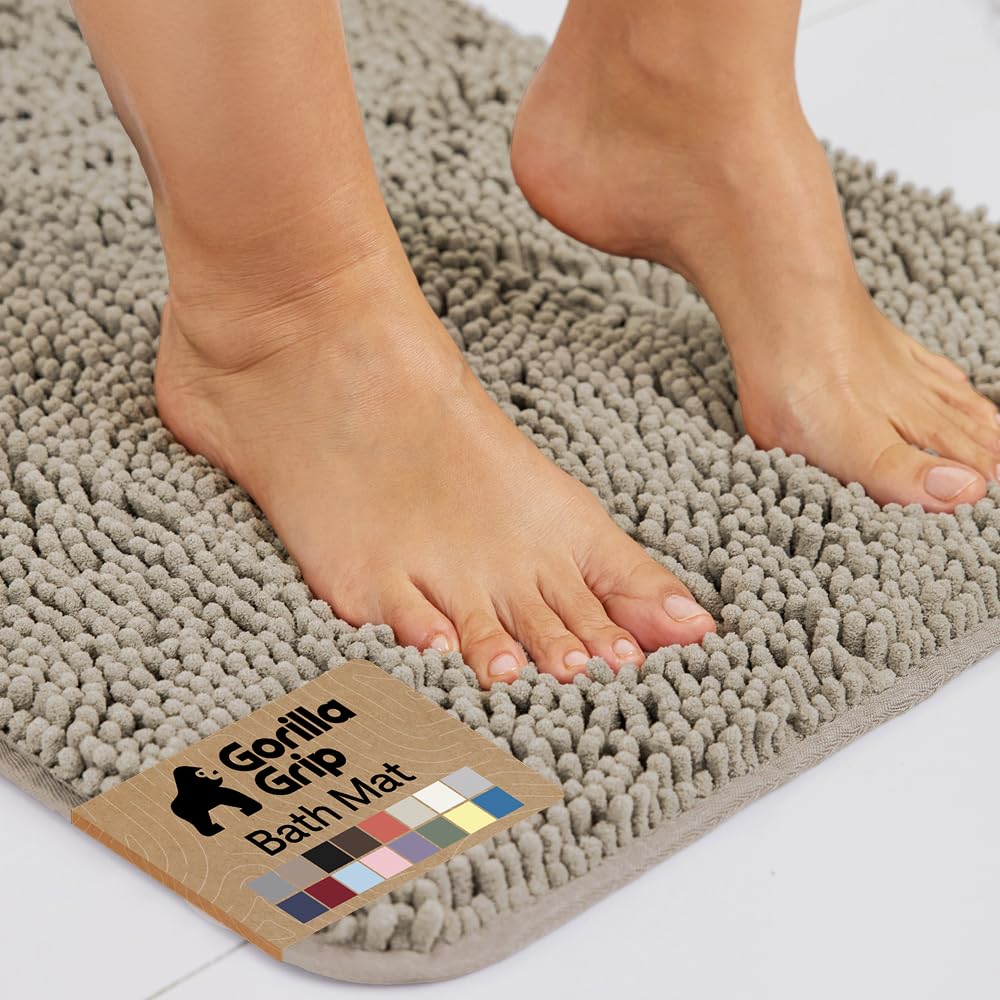 GORILLA GRIP Bath Rug Mat 36x24, Thick Soft Absorbent Chenille, Quick Dry Microfiber Mats, Rubber Backing Washable Shower Floor Rugs, Bathmat Runner, US Designed Bathroom Home Decor Accessories Grey