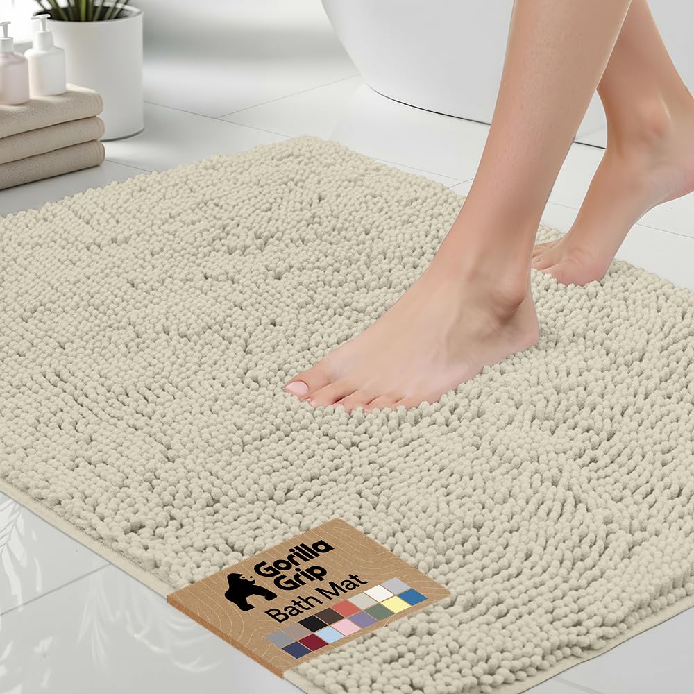 GORILLA GRIP Bath Rug Mat 36x24, Thick Soft Absorbent Chenille, Quick Dry Microfiber Mats, Rubber Backing Washable Shower Floor Rugs, Bathmat Runner, US Designed Bathroom Home Decor Accessories Grey