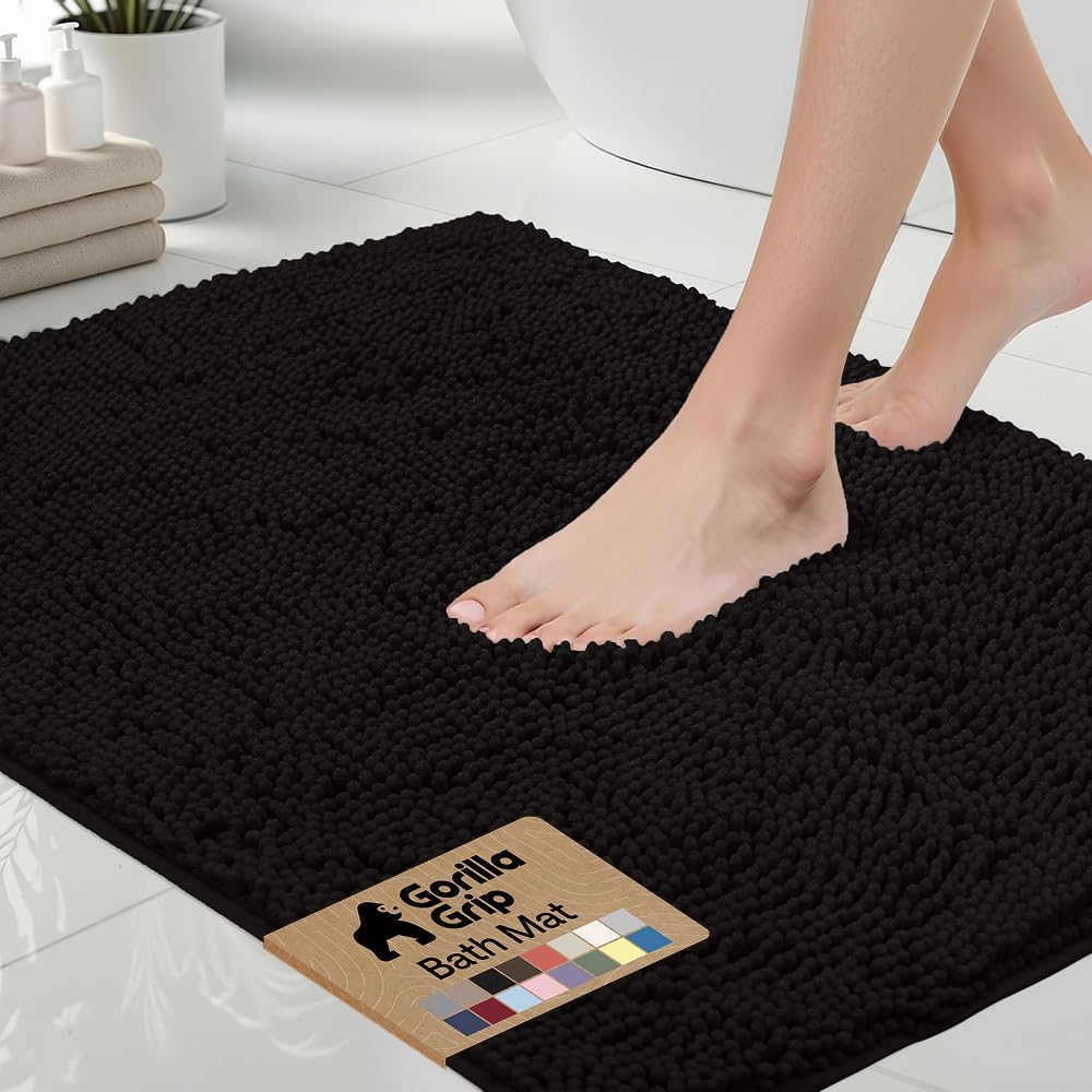 GORILLA GRIP Bath Rug Mat 36x24, Thick Soft Absorbent Chenille, Quick Dry Microfiber Mats, Rubber Backing Washable Shower Floor Rugs, Bathmat Runner, US Designed Bathroom Home Decor Accessories Grey