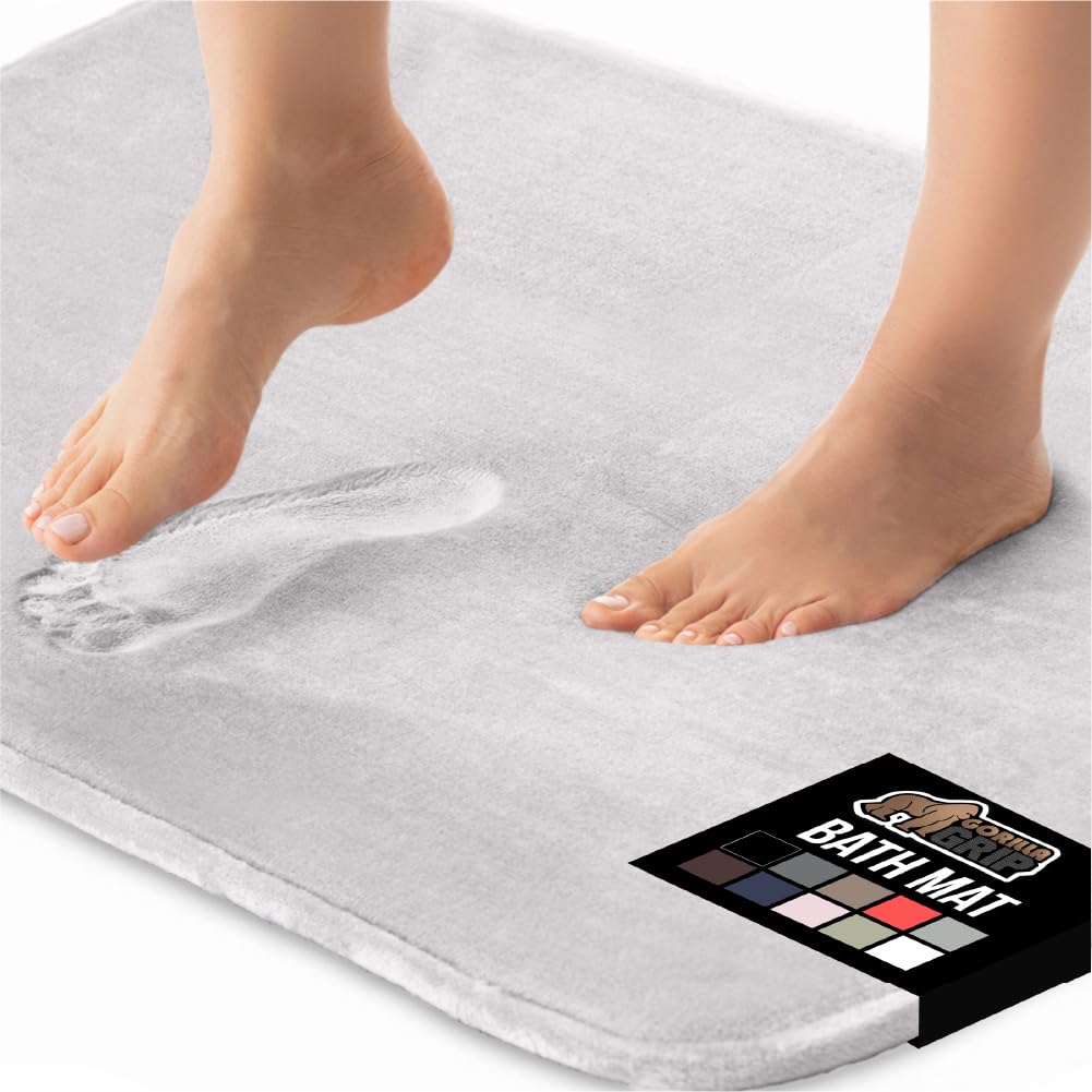 GORILLA GRIP® Memory Foam Bath Rugs, Soft Absorbent Velvet Bathroom Mats, Durable Dots on Underside, Machine Washable Bathmat, Carpet Rug Room Decor for Shower Floor, 24x17 Mat, Graphite Gray