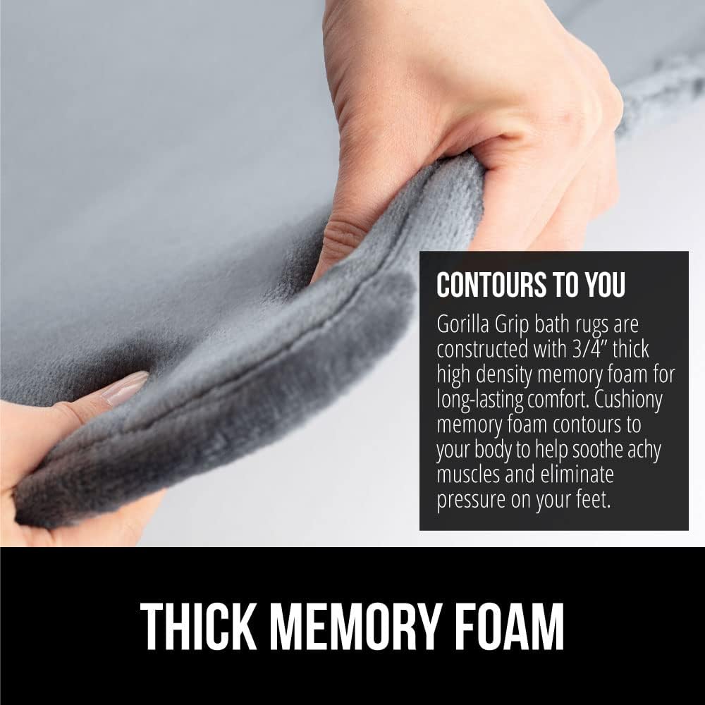 GORILLA GRIP® Memory Foam Bath Rugs, Soft Absorbent Velvet Bathroom Mats, Durable Dots on Underside, Machine Washable Bathmat, Carpet Rug Room Decor for Shower Floor, 24x17 Mat, Graphite Gray