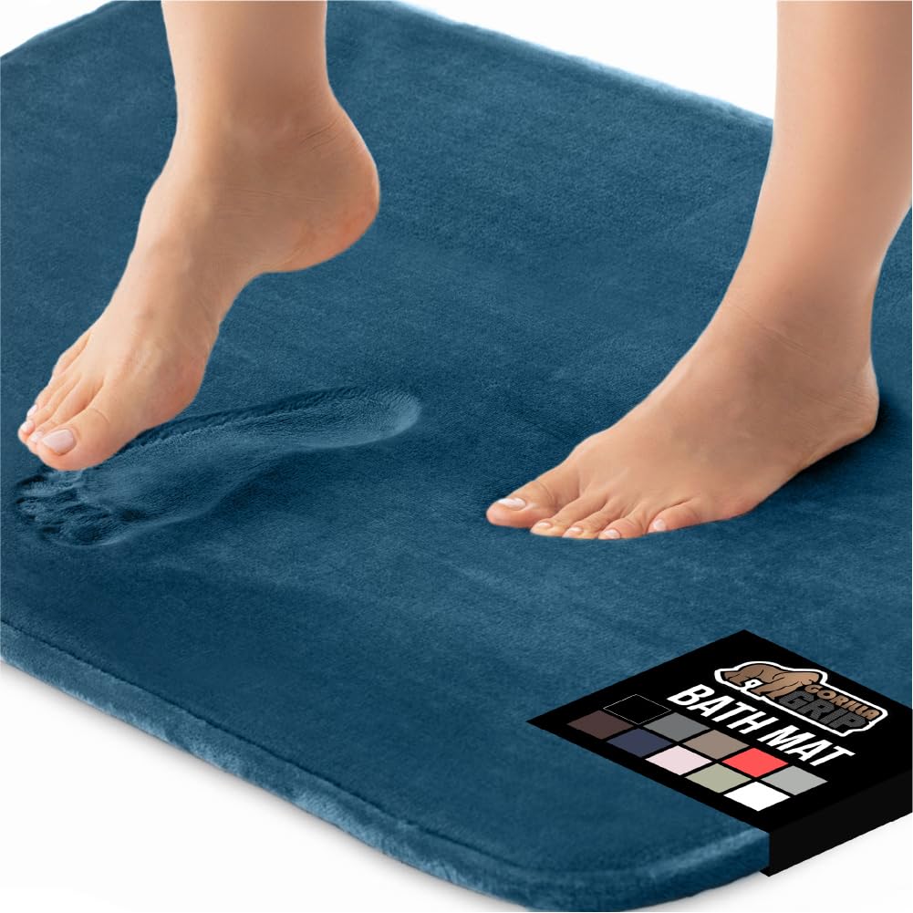 GORILLA GRIP® Memory Foam Bath Rugs, Soft Absorbent Velvet Bathroom Mats, Durable Dots on Underside, Machine Washable Bathmat, Carpet Rug Room Decor for Shower Floor, 24x17 Mat, Graphite Gray