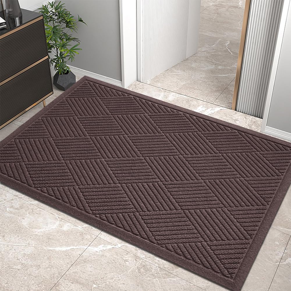 HIYARD Sturdy Front Door Mat, Absorbent Muddy Dirt Resist Welcome Door Mats Outdoor Indoor, Stain and Fade Resistant, Non-Slip Rubber Backing Low Profile Doormat for Entryway, 30×17, Beige
