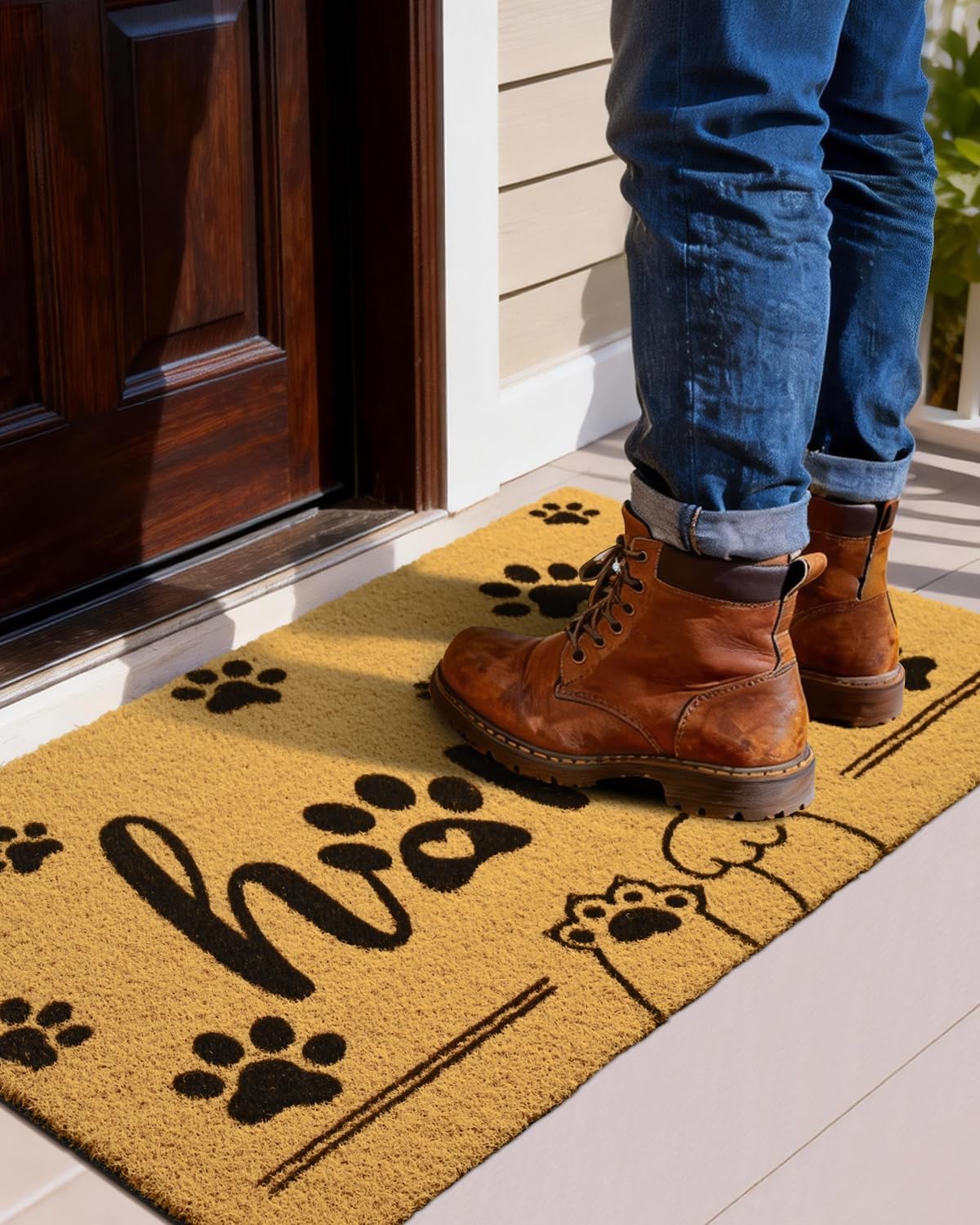 Gifeas Front Door Mat for Entrance, 17x30 Home Paws Welcome Mats with Heavy Duty Backing for Outdoor Indoor, Faux Coco Coir Doormat for Outside Porch Garage Farmhouse Home Funny Decor