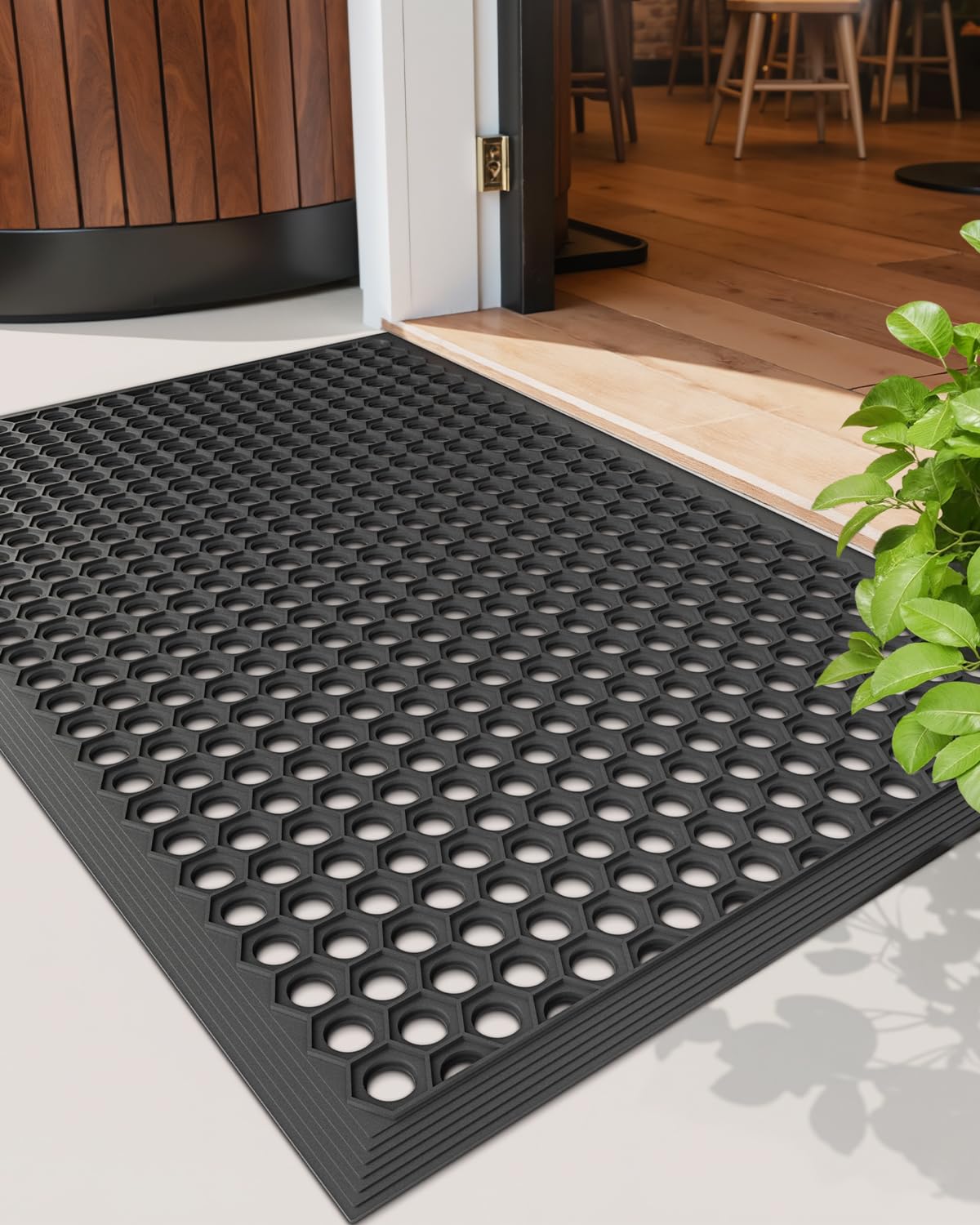 DEXI Front Door Mat Outside Entrance, 24x36 Heavy Duty Non-Slip Rubber Entry Mats, Dirt Trapping Waterproof Low-Profile Welcome Doormat for Entryway, Black