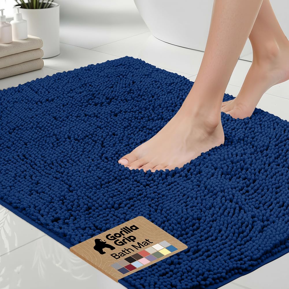 GORILLA GRIP Bath Rug Mat 36x24, Thick Soft Absorbent Chenille, Quick Dry Microfiber Mats, Rubber Backing Washable Shower Floor Rugs, Bathmat Runner, US Designed Bathroom Home Decor Accessories Grey
