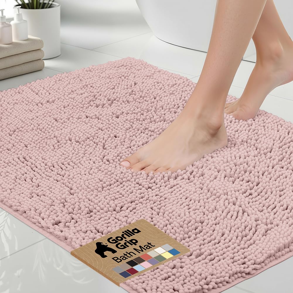 GORILLA GRIP Bath Rug Mat 36x24, Thick Soft Absorbent Chenille, Quick Dry Microfiber Mats, Rubber Backing Washable Shower Floor Rugs, Bathmat Runner, US Designed Bathroom Home Decor Accessories Grey