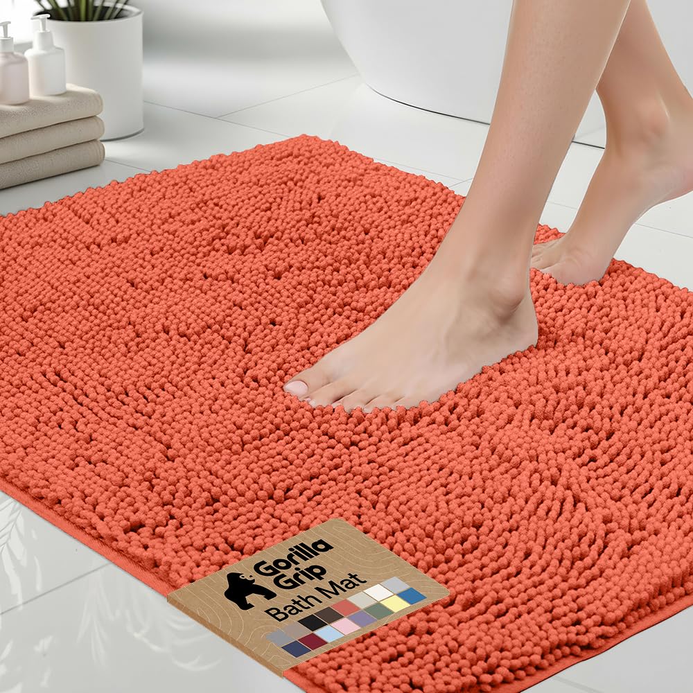 GORILLA GRIP Bath Rug Mat 36x24, Thick Soft Absorbent Chenille, Quick Dry Microfiber Mats, Rubber Backing Washable Shower Floor Rugs, Bathmat Runner, US Designed Bathroom Home Decor Accessories Grey