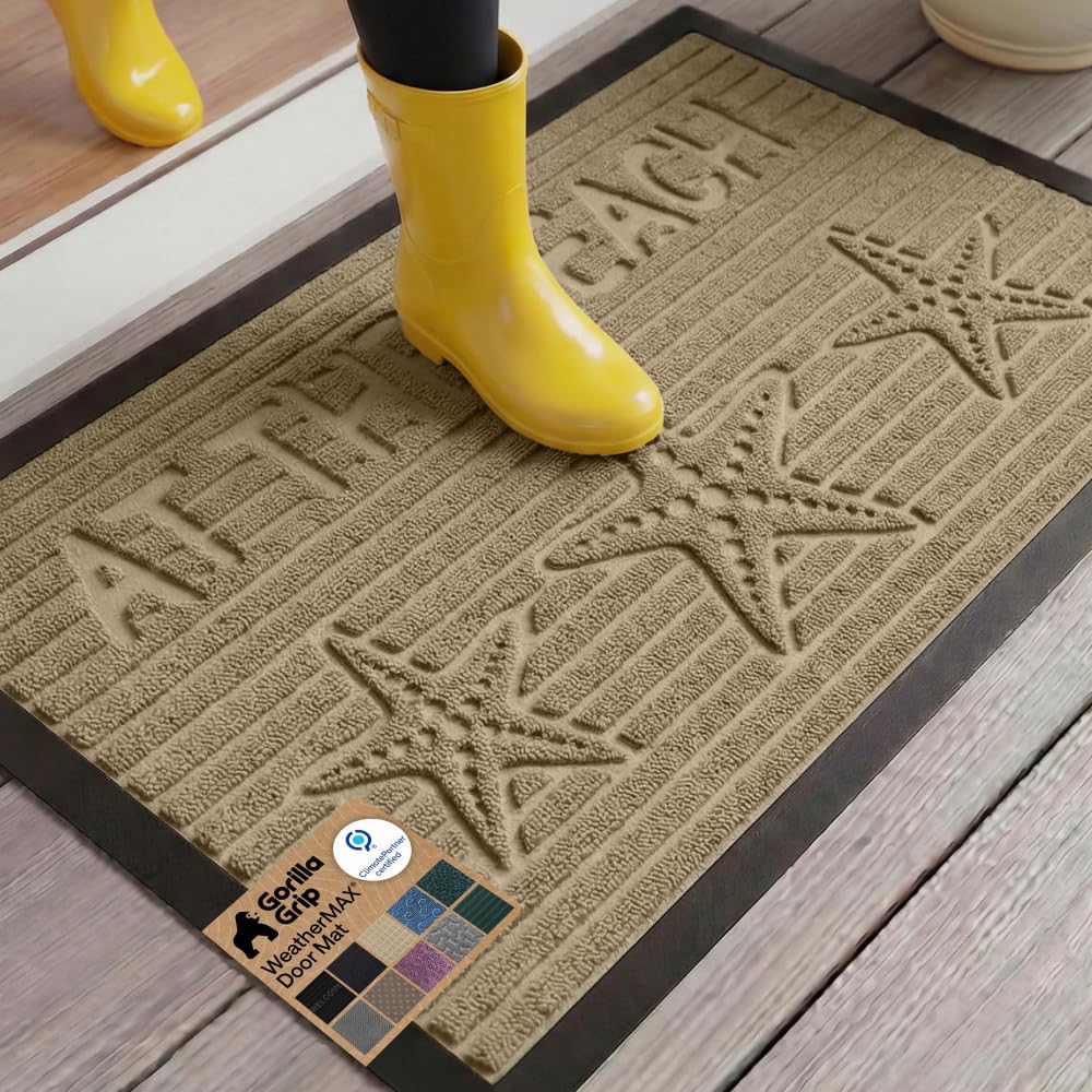GORILLA GRIP 100% Waterproof All-Season WeatherMAX Doormat US Designed Natural Rubber, Stain Fade Resistant, Low Profile Indoor Outdoor Door Mats, Easy Clean, 29x17 Gray Diamond