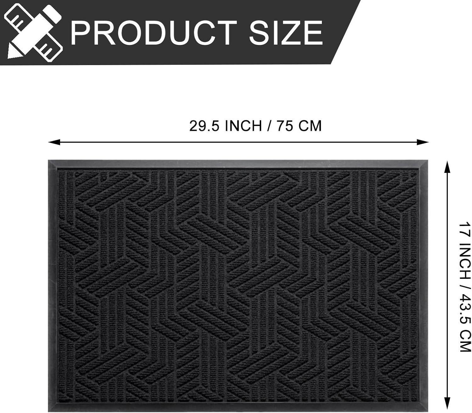 Front Door Mat 29.5"x17" Indoors Outdoors Welcome Mats, Waterproof Non-Slip Rubber Backing Heavy Duty Doormat Outside Entrance, Low Profile Entryway Rugs Floor Mat for Patio, Pattern B Black