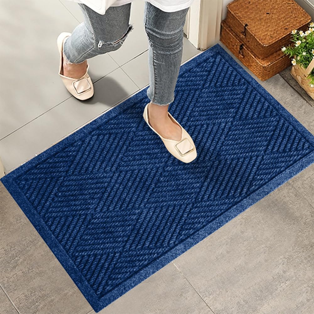 HIYARD Sturdy Front Door Mat, Absorbent Muddy Dirt Resist Welcome Door Mats Outdoor Indoor, Stain and Fade Resistant, Non-Slip Rubber Backing Low Profile Doormat for Entryway, 30×17, Beige