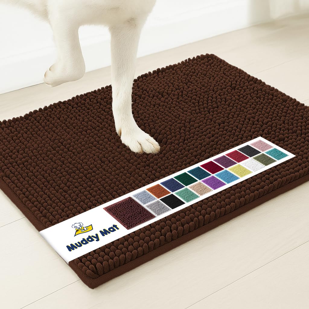 Muddy Mat® | Super Absorbent Door Mat Indoor, Microfiber Quick Dry Chenille Entryway Rug, Non-Slip Front Door Mat, Indoor Mats for Entryway, Machine Washable Pet Rug, Black 30"x19"