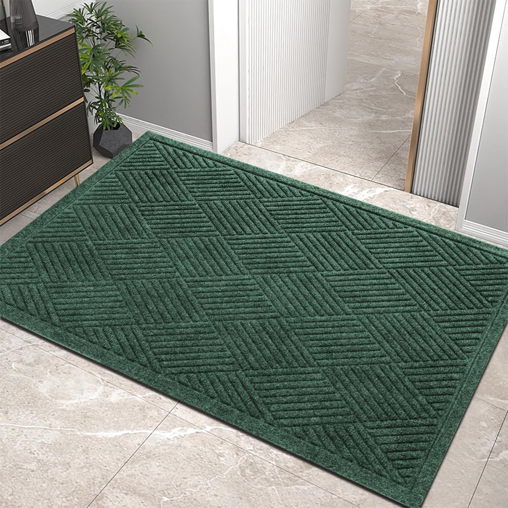HIYARD Sturdy Front Door Mat, Absorbent Muddy Dirt Resist Welcome Door Mats Outdoor Indoor, Stain and Fade Resistant, Non-Slip Rubber Backing Low Profile Doormat for Entryway, 30×17, Beige