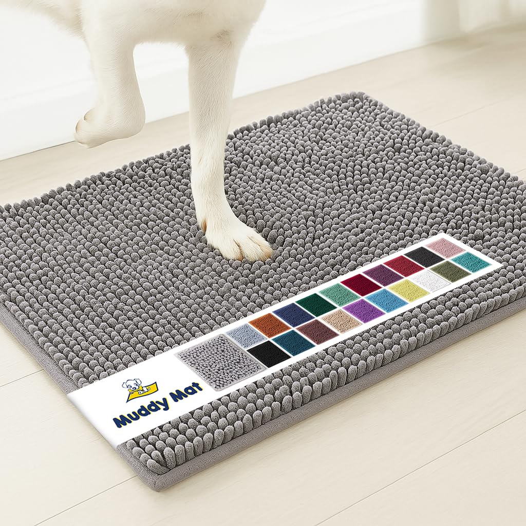 Muddy Mat® | Super Absorbent Door Mat Indoor, Microfiber Quick Dry Chenille Entryway Rug, Non-Slip Front Door Mat, Indoor Mats for Entryway, Machine Washable Pet Rug, Black 30"x19"