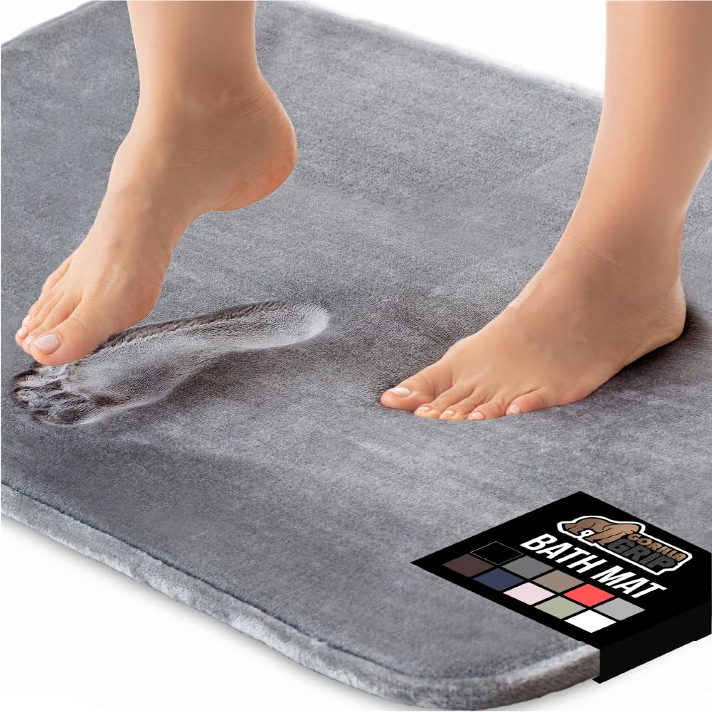 GORILLA GRIP® Memory Foam Bath Rugs, Soft Absorbent Velvet Bathroom Mats, Durable Dots on Underside, Machine Washable Bathmat, Carpet Rug Room Decor for Shower Floor, 24x17 Mat, Graphite Gray