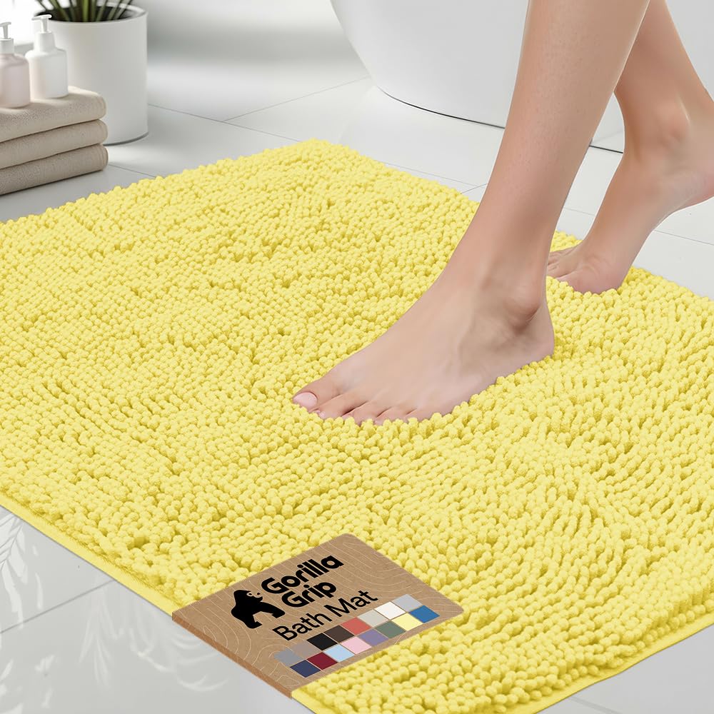GORILLA GRIP Bath Rug Mat 36x24, Thick Soft Absorbent Chenille, Quick Dry Microfiber Mats, Rubber Backing Washable Shower Floor Rugs, Bathmat Runner, US Designed Bathroom Home Decor Accessories Grey