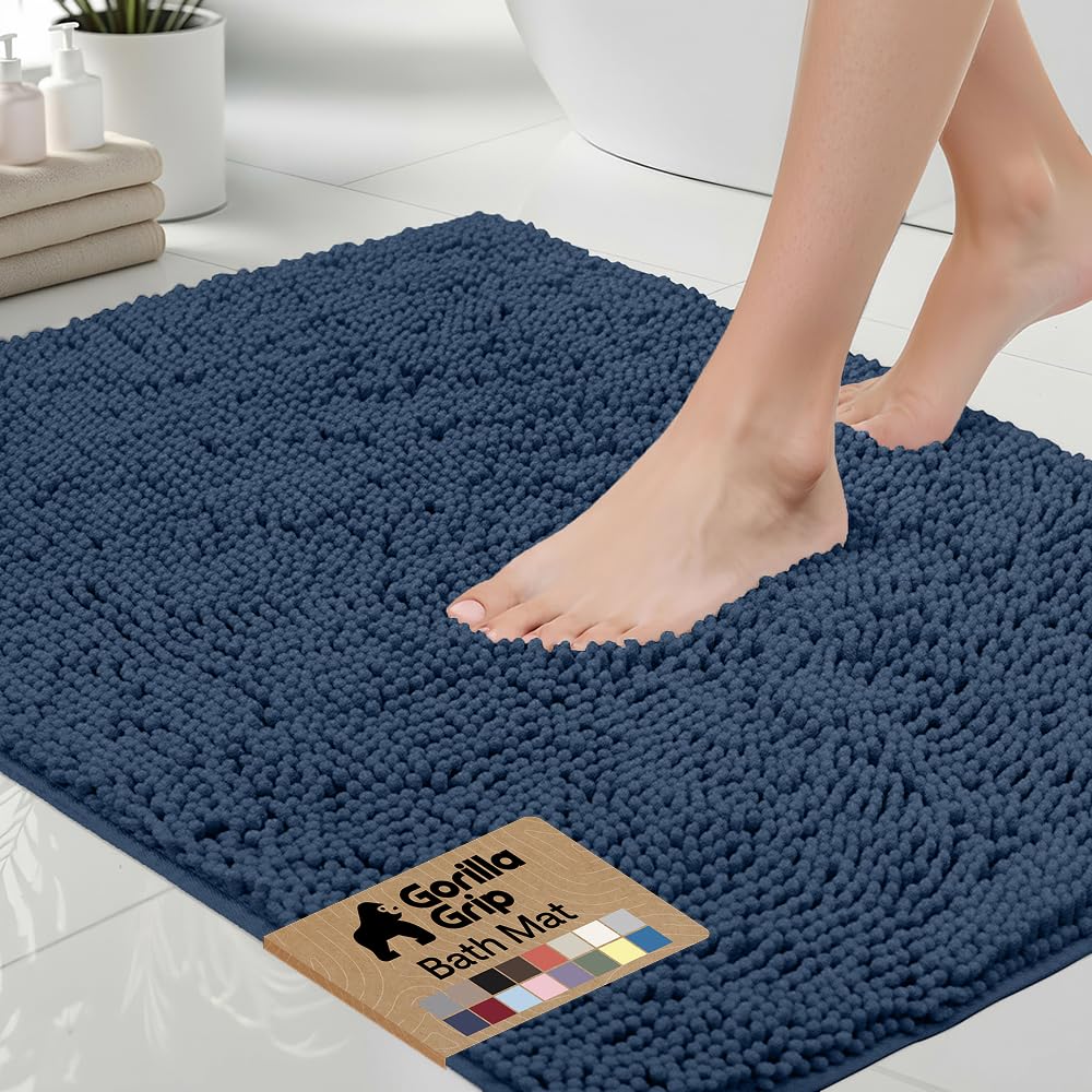 GORILLA GRIP Bath Rug Mat 36x24, Thick Soft Absorbent Chenille, Quick Dry Microfiber Mats, Rubber Backing Washable Shower Floor Rugs, Bathmat Runner, US Designed Bathroom Home Decor Accessories Grey