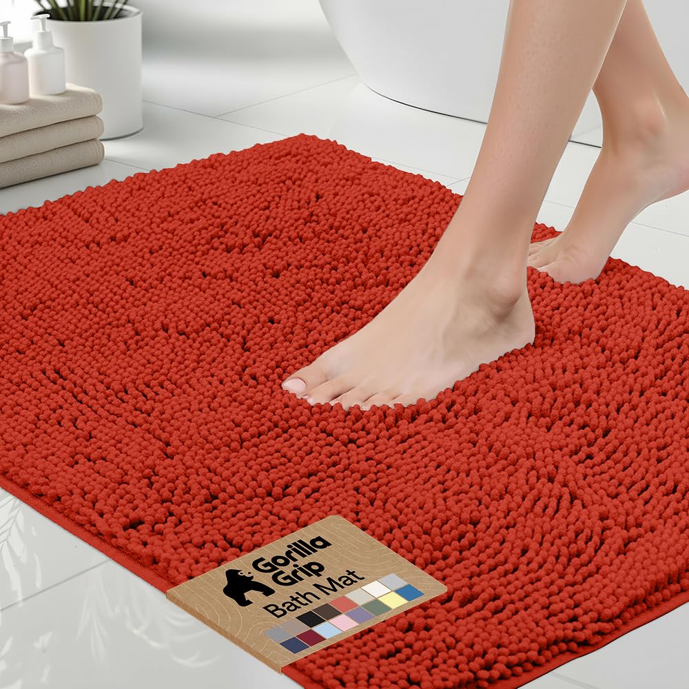 GORILLA GRIP Bath Rug Mat 36x24, Thick Soft Absorbent Chenille, Quick Dry Microfiber Mats, Rubber Backing Washable Shower Floor Rugs, Bathmat Runner, US Designed Bathroom Home Decor Accessories Grey