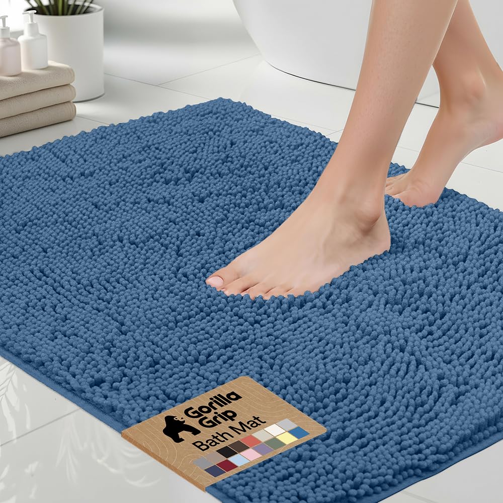 GORILLA GRIP Bath Rug Mat 36x24, Thick Soft Absorbent Chenille, Quick Dry Microfiber Mats, Rubber Backing Washable Shower Floor Rugs, Bathmat Runner, US Designed Bathroom Home Decor Accessories Grey