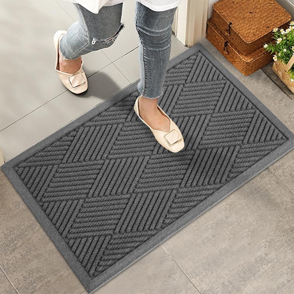 HIYARD Sturdy Front Door Mat, Absorbent Muddy Dirt Resist Welcome Door Mats Outdoor Indoor, Stain and Fade Resistant, Non-Slip Rubber Backing Low Profile Doormat for Entryway, 30×17, Beige