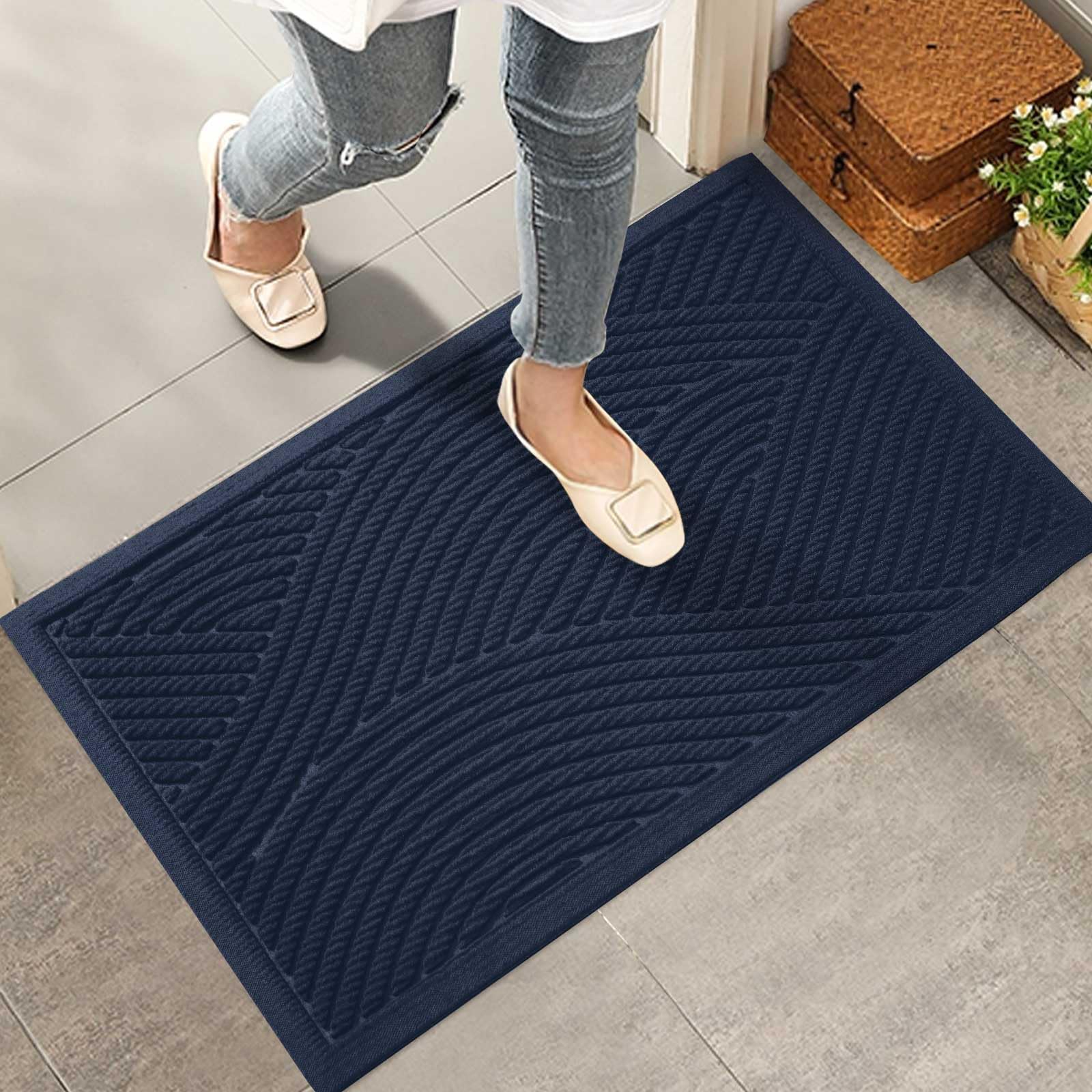 HIYARD Sturdy Front Door Mat, Absorbent Muddy Dirt Resist Welcome Door Mats Outdoor Indoor, Stain and Fade Resistant, Non-Slip Backing Entry Mat Low Profile Doormat for Entryway, 29×17, Beige