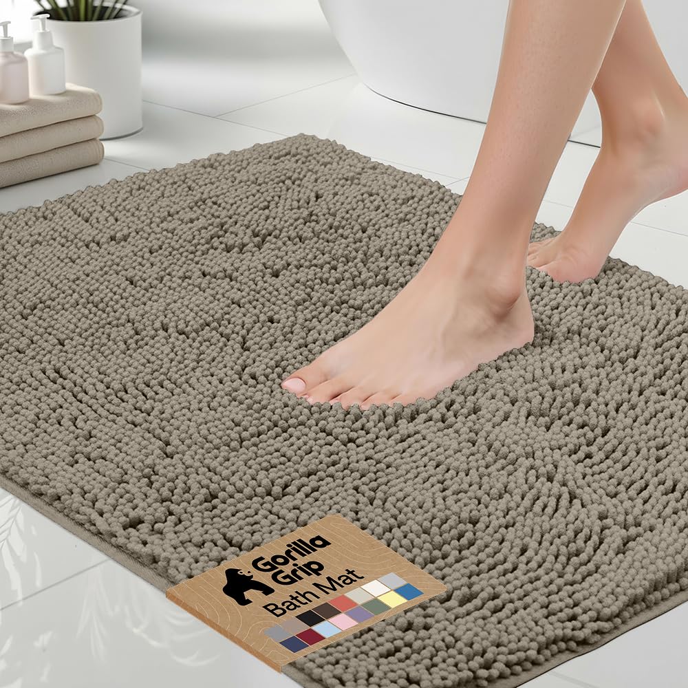GORILLA GRIP Bath Rug Mat 36x24, Thick Soft Absorbent Chenille, Quick Dry Microfiber Mats, Rubber Backing Washable Shower Floor Rugs, Bathmat Runner, US Designed Bathroom Home Decor Accessories Grey