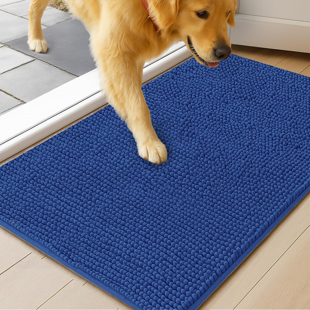 MudGuard Mat™ Dog Door Mat for Muddy Paws, Super Absorbent Microfiber, Non-Slip Indoor Mat, Quick Dry Chenille Mud Mat for Dogs & Entryway, Washable, Choco 19" x 30"