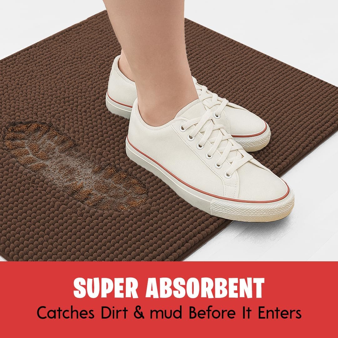 MudGuard Mat™ Dog Door Mat for Muddy Paws, Super Absorbent Microfiber, Non-Slip Indoor Mat, Quick Dry Chenille Mud Mat for Dogs & Entryway, Washable, Choco 19" x 30"