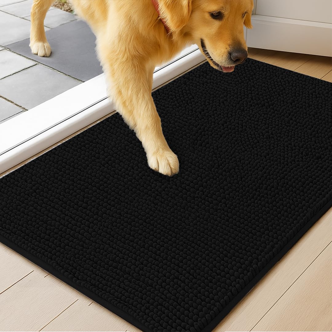 MudGuard Mat™ Dog Door Mat for Muddy Paws, Super Absorbent Microfiber, Non-Slip Indoor Mat, Quick Dry Chenille Mud Mat for Dogs & Entryway, Washable, Choco 19" x 30"