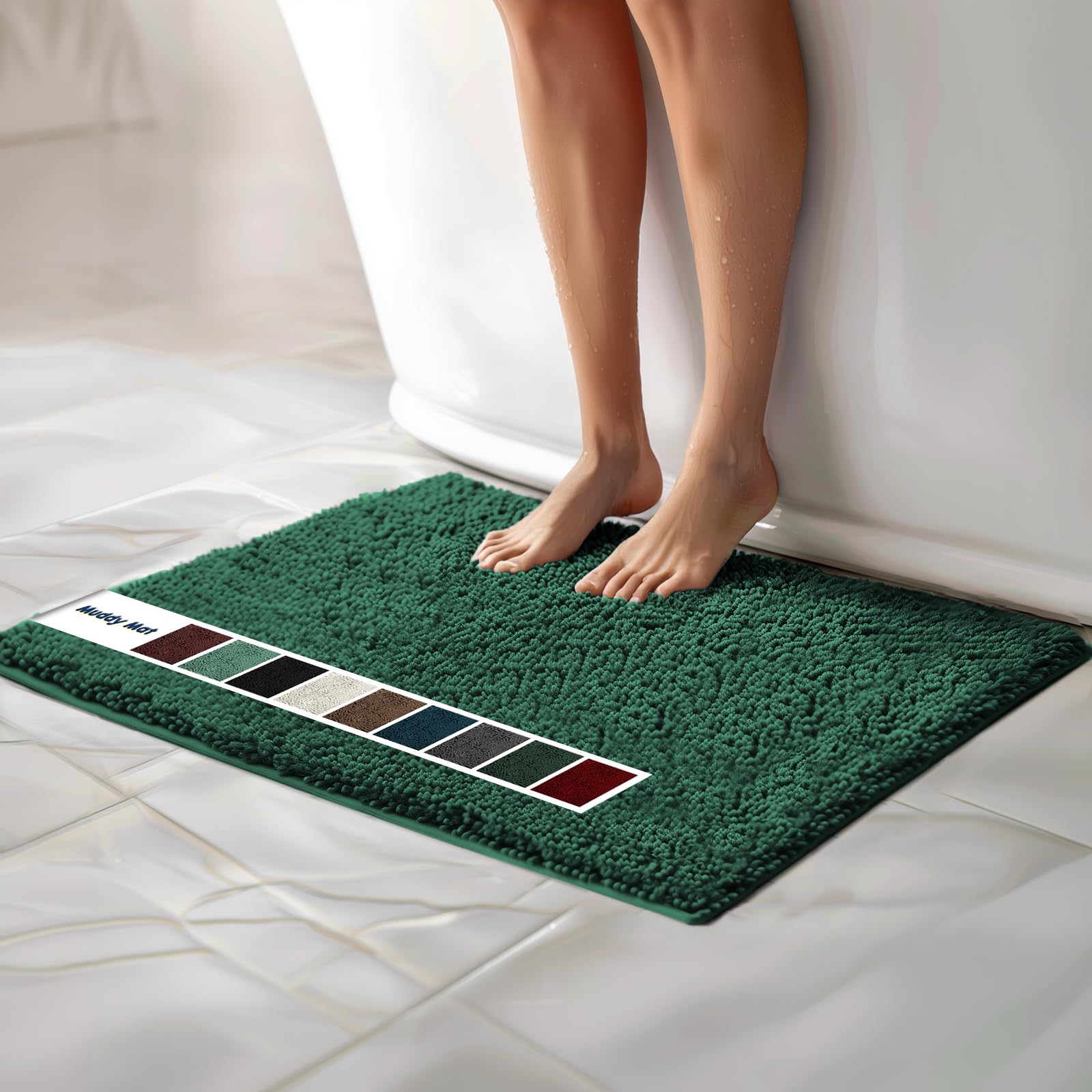 Muddy Mat Chenille Bathroom Rugs Quick Dry Microfiber Mats Non Slip Washable, Extra Thick, Soft and Highly Absorbent Bath Mats for Bathroom, Kitchen, and Shower Floor - Grey Medium 30"X19"