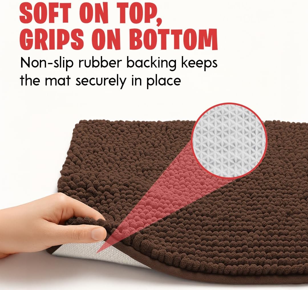 MudGuard Mat™ Dog Door Mat for Muddy Paws, Super Absorbent Microfiber, Non-Slip Indoor Mat, Quick Dry Chenille Mud Mat for Dogs & Entryway, Washable, Choco 19" x 30"