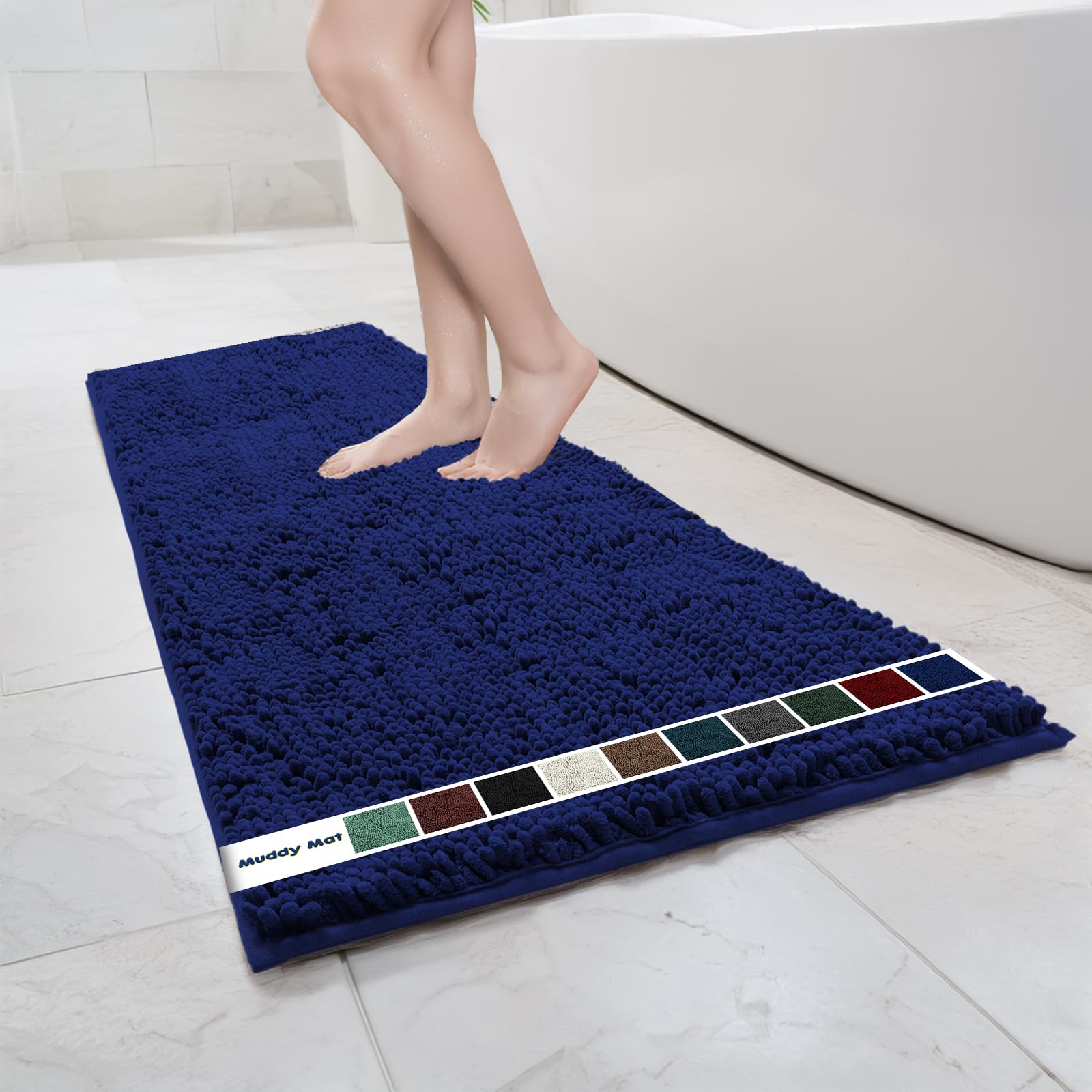 Muddy Mat Chenille Bathroom Rugs Quick Dry Microfiber Mats Non Slip Washable, Extra Thick, Soft and Highly Absorbent Bath Mats for Bathroom, Kitchen, and Shower Floor - Grey Medium 30"X19"