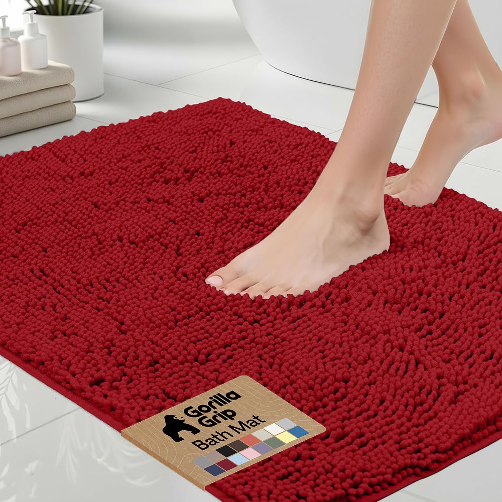 GORILLA GRIP Bath Rug Mat 36x24, Thick Soft Absorbent Chenille, Quick Dry Microfiber Mats, Rubber Backing Washable Shower Floor Rugs, Bathmat Runner, US Designed Bathroom Home Decor Accessories Grey