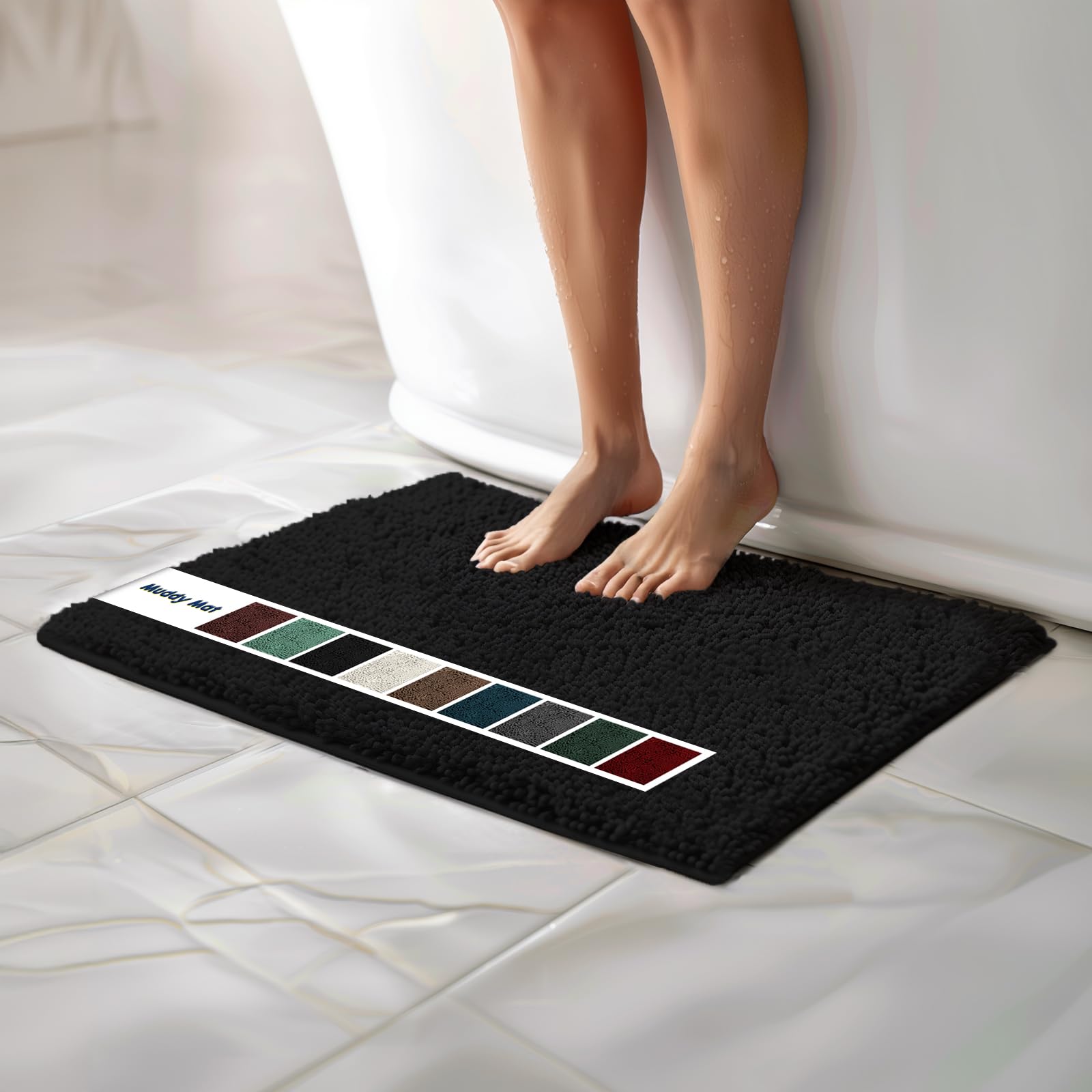 Muddy Mat Chenille Bathroom Rugs Quick Dry Microfiber Mats Non Slip Washable, Extra Thick, Soft and Highly Absorbent Bath Mats for Bathroom, Kitchen, and Shower Floor - Grey Medium 30"X19"