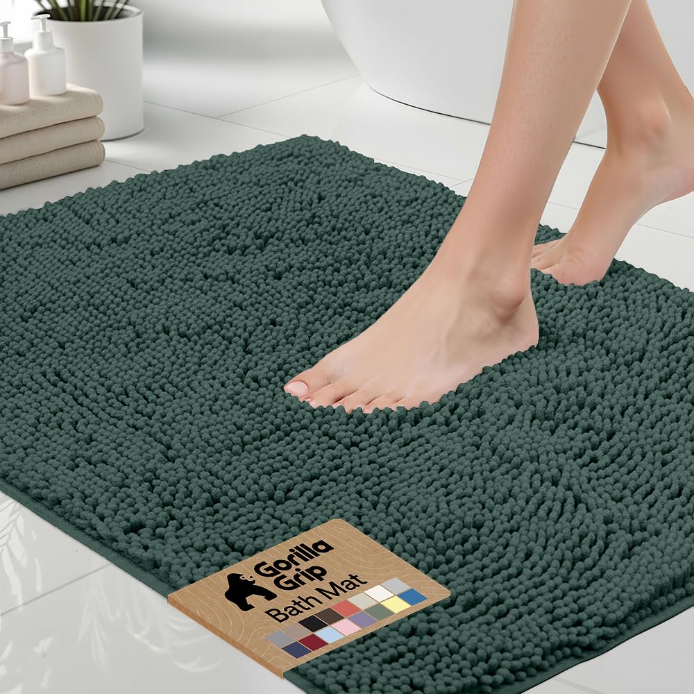 GORILLA GRIP Bath Rug Mat 36x24, Thick Soft Absorbent Chenille, Quick Dry Microfiber Mats, Rubber Backing Washable Shower Floor Rugs, Bathmat Runner, US Designed Bathroom Home Decor Accessories Grey
