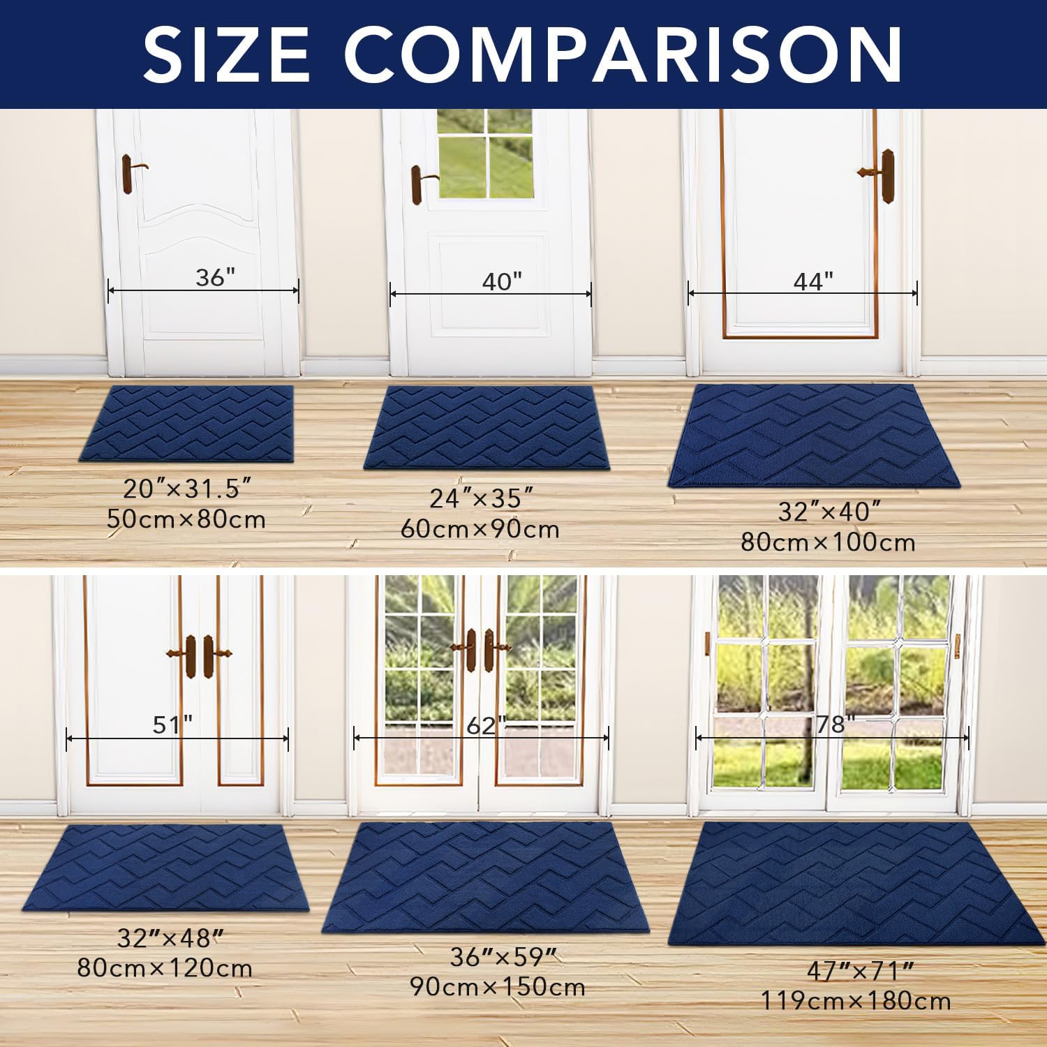hicorfe Indoor Doormat,Front Back Door Mat Rubber Backing Non Slip Door Mats 24"x35" Absorbent Resist Dirt Entrance Doormat Inside Floor Mats for Entryway Washable Low-Profile (Navy Blue)