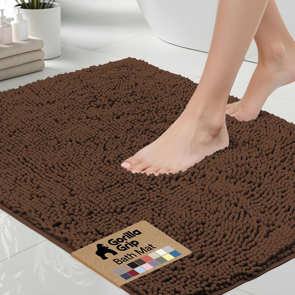 GORILLA GRIP Bath Rug Mat 36x24, Thick Soft Absorbent Chenille, Quick Dry Microfiber Mats, Rubber Backing Washable Shower Floor Rugs, Bathmat Runner, US Designed Bathroom Home Decor Accessories Grey