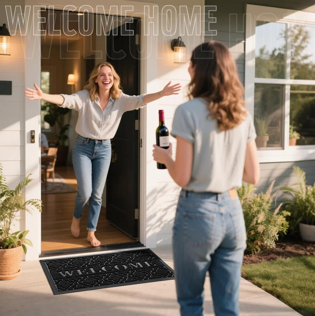 Yimobra Welcome Mat Outdoor Indoor, All-Weather Waterproof Front Door Mat Outside Entrance, Non-Slip Low Profile Porch Patio Doormat, 29.5x17, Black