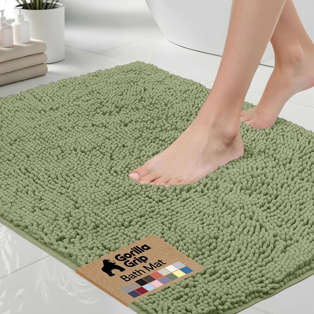GORILLA GRIP Bath Rug Mat 36x24, Thick Soft Absorbent Chenille, Quick Dry Microfiber Mats, Rubber Backing Washable Shower Floor Rugs, Bathmat Runner, US Designed Bathroom Home Decor Accessories Grey