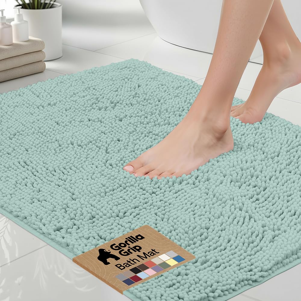 GORILLA GRIP Bath Rug Mat 36x24, Thick Soft Absorbent Chenille, Quick Dry Microfiber Mats, Rubber Backing Washable Shower Floor Rugs, Bathmat Runner, US Designed Bathroom Home Decor Accessories Grey