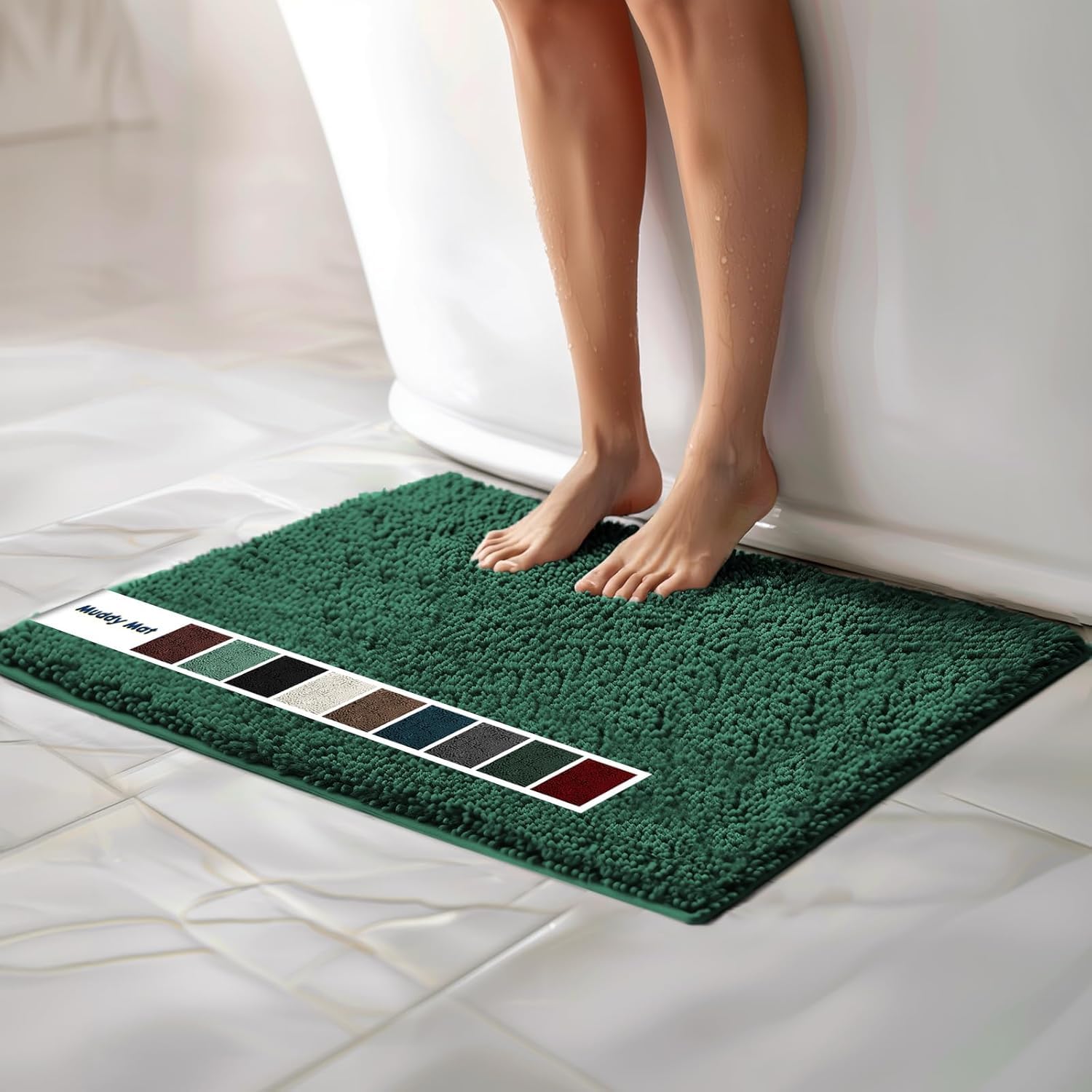 Muddy Mat Chenille Bathroom Rugs Quick Dry Microfiber Mats Non Slip Washable, Extra Thick, Soft and Highly Absorbent Bath Mats for Bathroom, Kitchen, and Shower Floor - Grey Medium 30"X19"